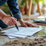 Expert en assurance examinant des dégâts des eaux dans un logement