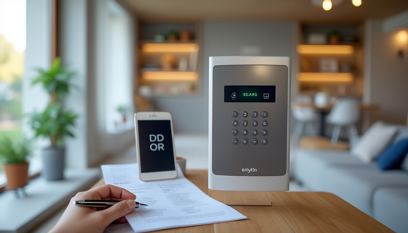 Dossier d'assurance habitation avec alarme connectée et calculatrice sur une table