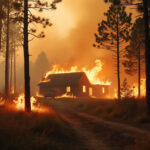 Feu de forêt menaçant des habitations, symbole de la hausse des tarifs d'assurance en 2026