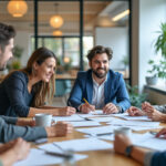 Réunion d'équipe dans les bureaux d'une startup d'assurance santé
