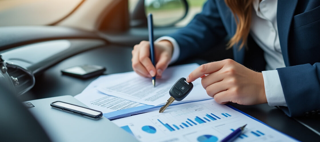 Jeune conducteur remettant les clés de sa voiture après signature d'un contrat d'assurance