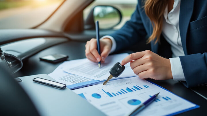 Jeune conducteur remettant les clés de sa voiture après signature d'un contrat d'assurance