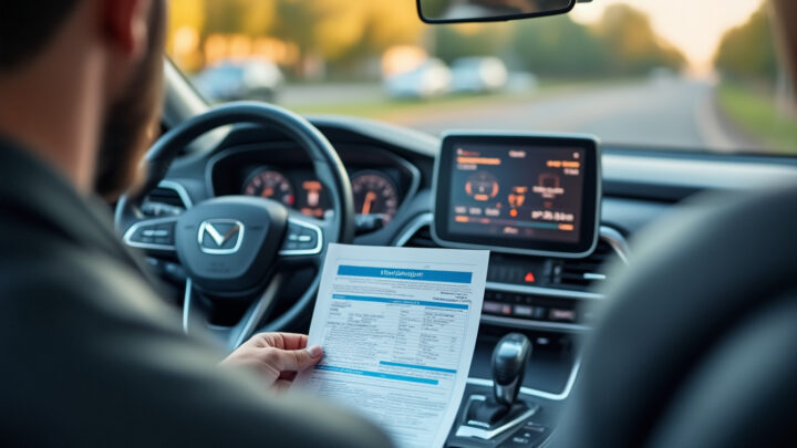 Documents d'assurance auto posés sur le tableau de bord d'une voiture à la rentrée