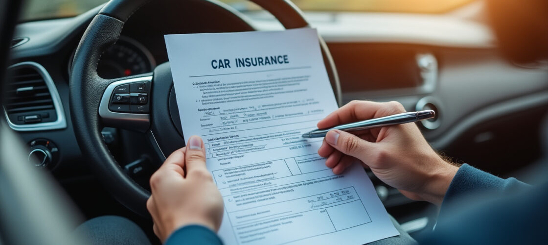 Conducteur consultant son contrat d'assurance auto près du volant