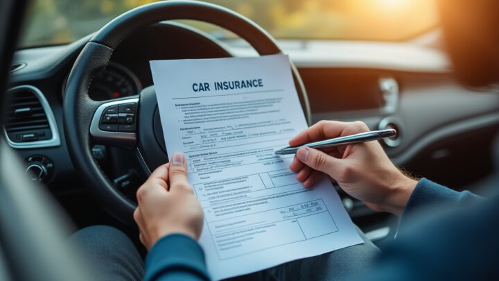Conducteur consultant son contrat d'assurance auto près du volant