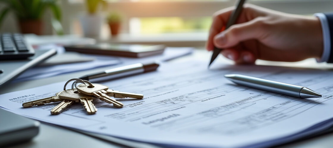 Dossier d'assurance habitation et clés de maison posés sur un bureau