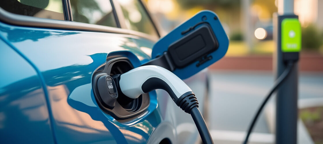 Voiture électrique en charge sur une borne domestique