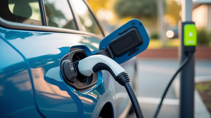 Voiture électrique en charge sur une borne domestique