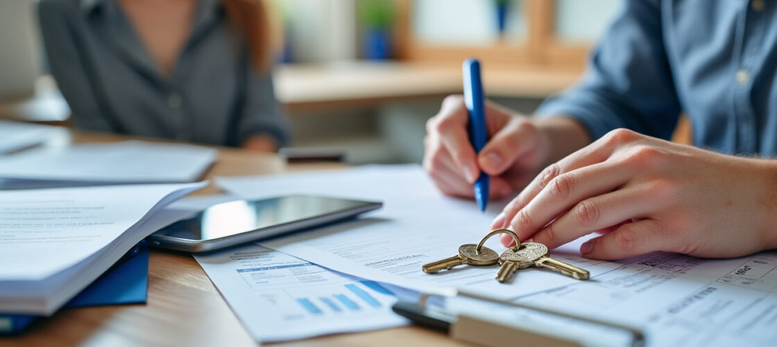 Locataire tenant les clés de son appartement avec des documents d'assurance habitation