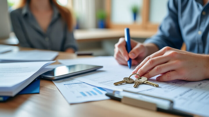 Locataire tenant les clés de son appartement avec des documents d'assurance habitation