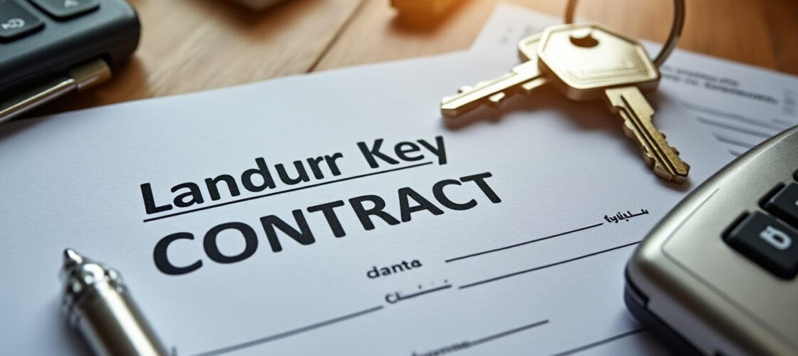 Propriétaire bailleur signant un contrat d'assurance habitation devant une maison