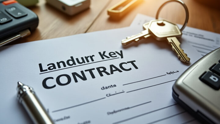 Propriétaire bailleur signant un contrat d'assurance habitation devant une maison