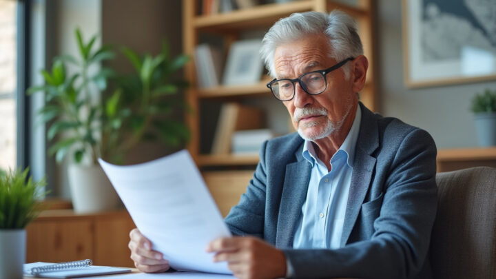 Un assuré consulte les tarifs de sa complémentaire santé sur des documents papier